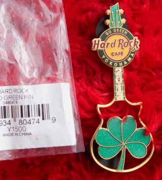 Hard Rock Cafe Pin Yokohama Guitar Go Green Shamrock St Patricks Day Earth Logo