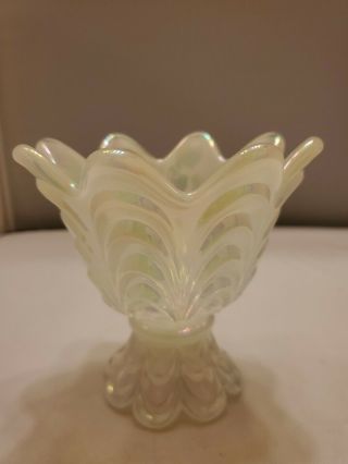 Fenton Glass Two Way Votive & Taper Candle Holder,  White /clear Opalescent