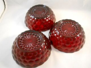 3 Vintage Anchor Hocking Royal Ruby Red Bubble Glass Berry Bowls
