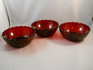 3 VINTAGE ANCHOR HOCKING ROYAL RUBY RED BUBBLE GLASS BERRY BOWLS 3