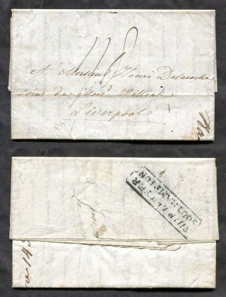 P143 - Gb 1833 Ship Letter Southampton Boxed Postmark On Sfl Cover From France