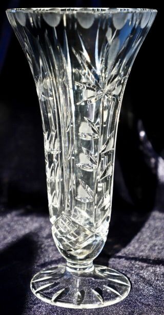 Vintage Retro Diamond Cut Lead Crystal Flower Vase 24 Cm 660g