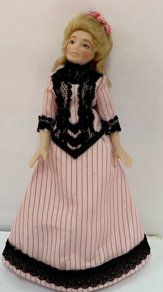 Vintage Artisan Miniature Dollhouse Porcelain Doll Victorian Woman 1:12