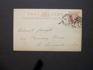 Gb Sussex Stationery 1889 Qv 1/2d Postcard 132 Preston Rd Brighton Duplex Pmk