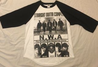 Vintage Nwa Straight Outta Compton Group Shirt Medium Baseball Long Sleeve M L