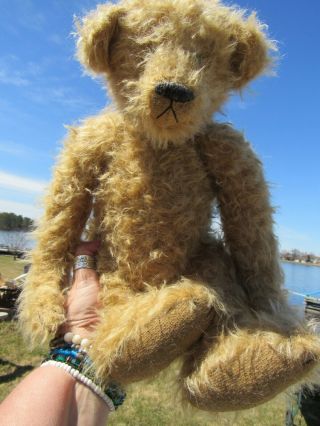 Vintage Teddy Bear Curly Mohair Long Arms 15 " Artist Tag Mariel Making Memories