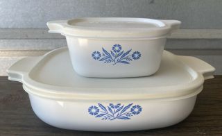 Corning Ware Blue Cornflower,  1 - 2 3/4 Cup Casserole &1 9” With Lid Set Of 2 Vtg