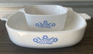 Corning Ware Blue Cornflower,  1 - 2 3/4 Cup Casserole &1 9” With Lid Set of 2 VTG 2