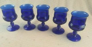 Vintage Tiffin Kings Crown? Thumbprint Cobalt Goblets Set Of 5
