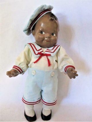 Vintage African American Composition Scootles 13 " Doll In Sailor Suit