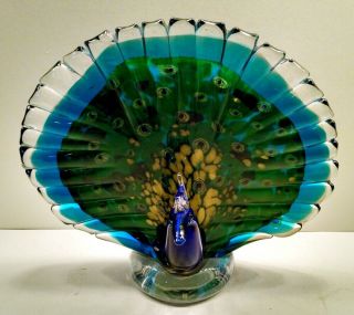 Stunning Art Glass Peacock Bird Figurine Murano Paperweight 7.  75 " Tall