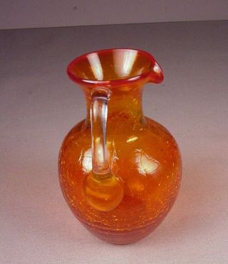 Vintage Orange Crackle Glass mini Pitcher with handle 4.  5 