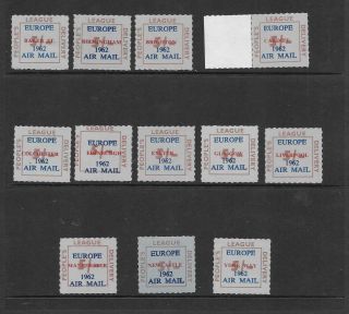 Gb - Strike Mail - Peoples League Air Mail Labels - 12 Locations Unmounted