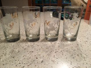 Vintage Libbey Highball Drinking Glasses White Unicorns Gold Leaves Set Of 5