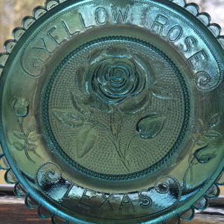 Yellow Rose Of Texas Flower Vtg Pairpoint Glass Cup Plate Teal Cottagecore Decor