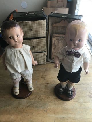 Effanbee Patsy 14” Vintage 1930s Boy And Girl Dressed With Stands,  Trunk & Acc