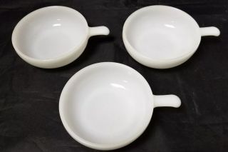 Vintage Glasbake Bowls Set Of 3 Milk Glass White W Handle Soup Chili Bowl,  11oz