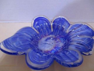 Murano Cobalt Blue White Clear White Crystal Art Glass Candy Trinket Dish Italy