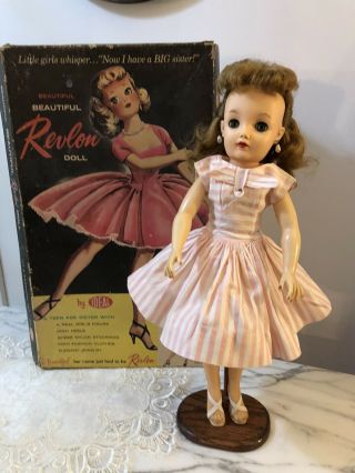 Vintage Ideal Revlon Doll 18 Inch Pink Stripe Kissing Pink Dress; Box