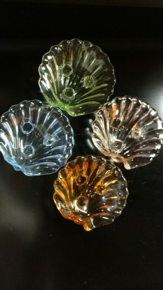 8 Vintage Cambridge Shell Pattern Dishes - Nut - Candy - Flower Blue Pink Amber Green