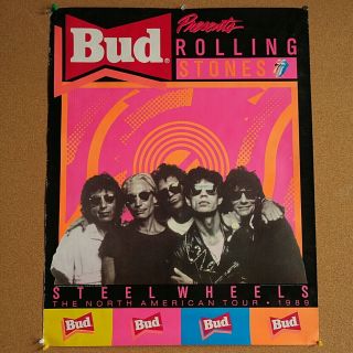 Rolling Stones 1989 Steel Wheels Tour Budweiser Concert Poster 22 X 28 Inches