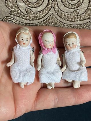 Wow Antique German Miniature All Bisque Dollhouse Mignonette Baby Dolls 1 3/4 "
