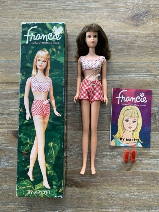 Vintage Francie Doll - Brunette Straight Leg Swimsuit Htf Box Booklet