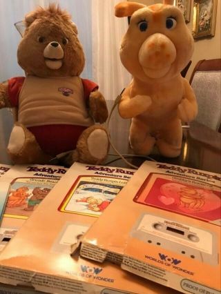 Vintage 1985 Teddy Ruxpin And Grubby With Cord & Cassette Tapes/books