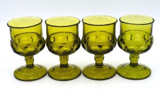 Set Of 4 Vintage Indiana Green Glass Kings Crown Thumbprint 4.  25 " Wine Goblets