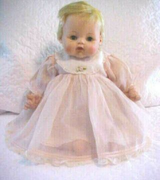 1962 Madame Alexander Kitten Baby Doll Tagged Dress Blonde Hair