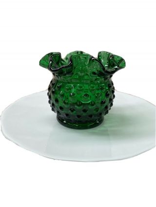 Fenton Emerald Green Ruffled Hobnail Bowl Vase