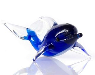 Blue Clear Dolphin Figurine Blown Glass " Murano " Art Animal Fish Sculpture