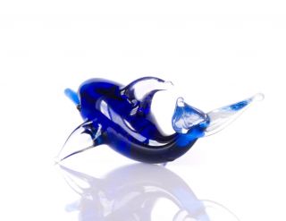 Blue Clear Dolphin Figurine Blown Glass 