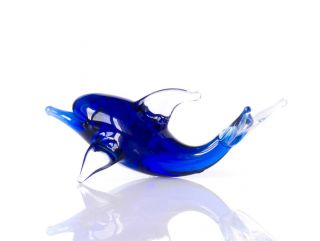 Blue Clear Dolphin Figurine Blown Glass 