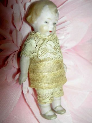 Louis Amberg,  Antique All Bisque,  " Mibs ",  Hertwig,  Germany Dollhouse Size Doll
