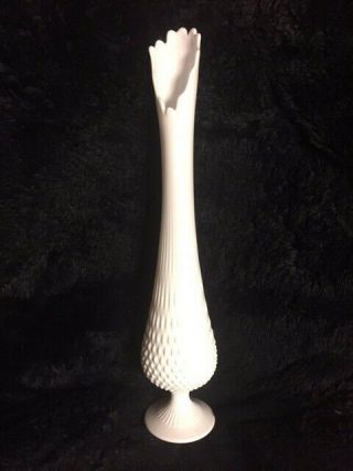 Vintage 22 " Very Tall White Milk Glass Hobnail Footed Pedestal Swung Glass Vase
