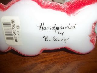 Fenton Hand Painted bear frosted reddish pink with hollies.  Has tags. 3