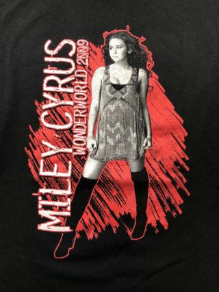 Miley Cyrus 09 Wonderworld Concert T - Shirt Front Back Graphics Sz Lg Shirt