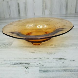 Vintage Amber Glass Footed Centerpiece Bowl 12.  25 Inches Diameter