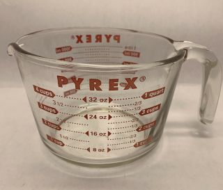 Pyrex Glass 4 Cup - 1 Quart - 1 Liter Measuring Cup Red Graphics