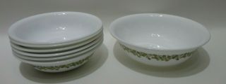 7 - Pc Corelle By Corning Spring Blossom 5 - 3/8 " & 6.  25 " Pudding Bowls Green Flower