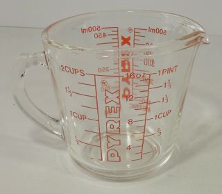 Pyrex 516 Red Lettering D Handle 16 Ounce 1 Pint 2 Cup Measuring Cup Euc
