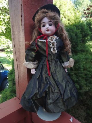 Antique 22 " German Bisque Head Doll Marked K/ Leather Body/turned Head