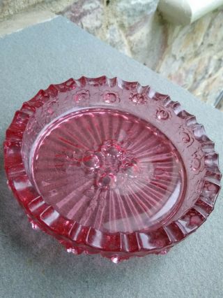 Fenton Embossed Rose Pink Vanity Dish Or Ashtray Approx 7 1/8 Diameter