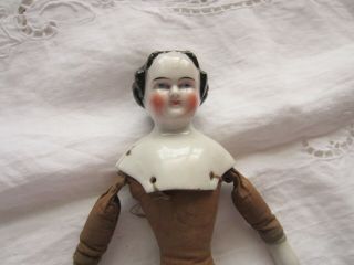 Antique Porcelain Doll Head & Limbs Cloth Body Estate Find 9.  25 In.