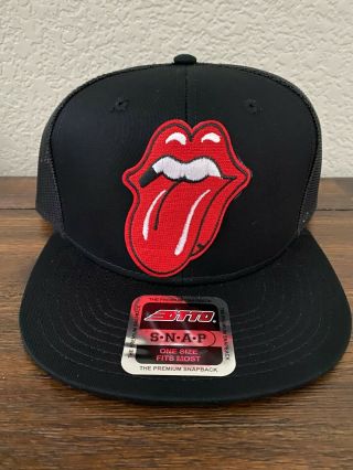 The Rolling Stones Trucker Hat Tongue Patch Cap Black & Black Mesh Nwt $29
