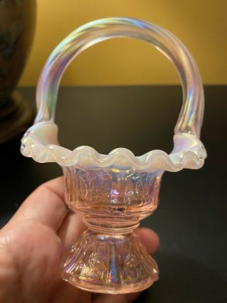 Vintage Fenton Pink Opalescent Petite Basket - Unmarked Carnival Glass