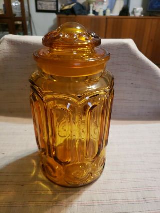 Vintage Amber Glass Apothecary Jar Moon And Star Canister Le Smith Moon Stars