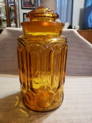 Vintage Amber Glass Apothecary Jar Moon and Star Canister LE Smith Moon Stars 2
