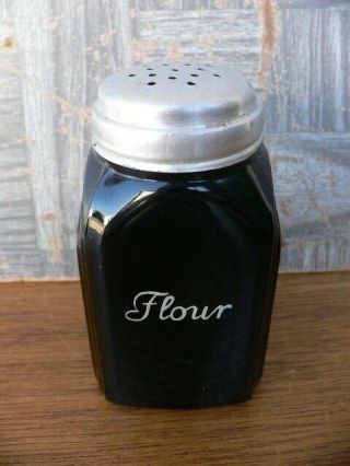 Vintage Mckee Black Glass Roman Arch Flour Shaker Deco Depression